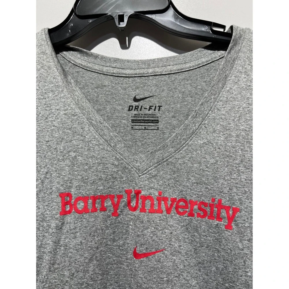 Nike Dri-FIT Barry University Womens Gray‎ V-Neck T-Shirt Size M Short Sleeve